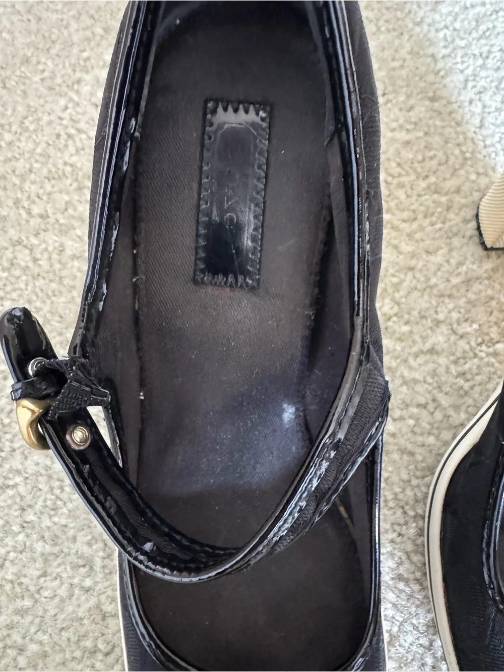 Coach Black Mary Jane Flats with Gold Buckle